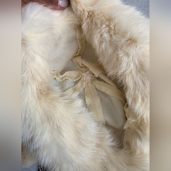 Cream Real Fur Pillbox Hat And Neck Wrap Collar Set Vintage - Picture 11 of 12